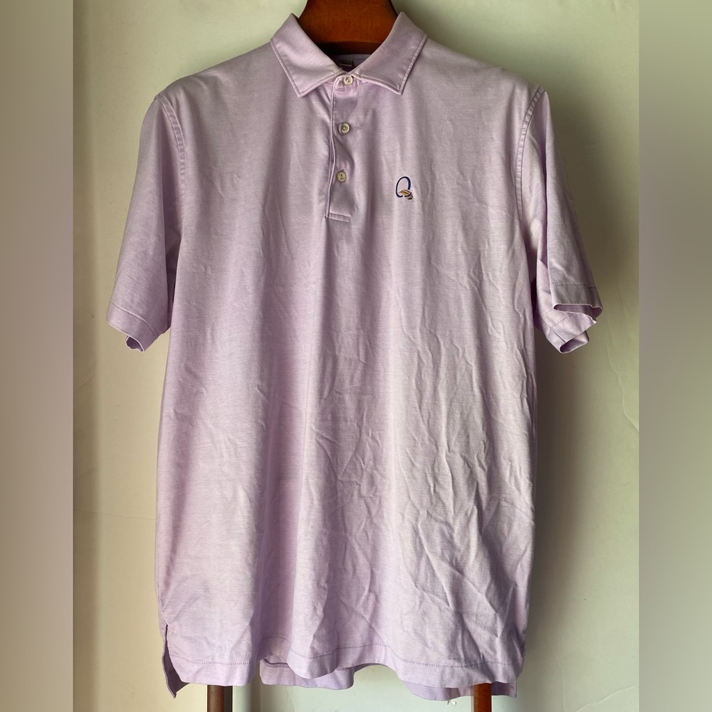 Peter Millar Mens Golf Polo‎ Crown Ease Shirt Size Large Lilac Quail Run Logo